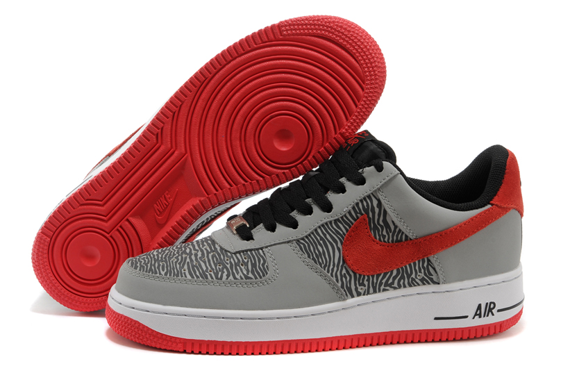 Chaussures Nike Air Force Les Nouveaux Hommes De Leopard Rouge Gris